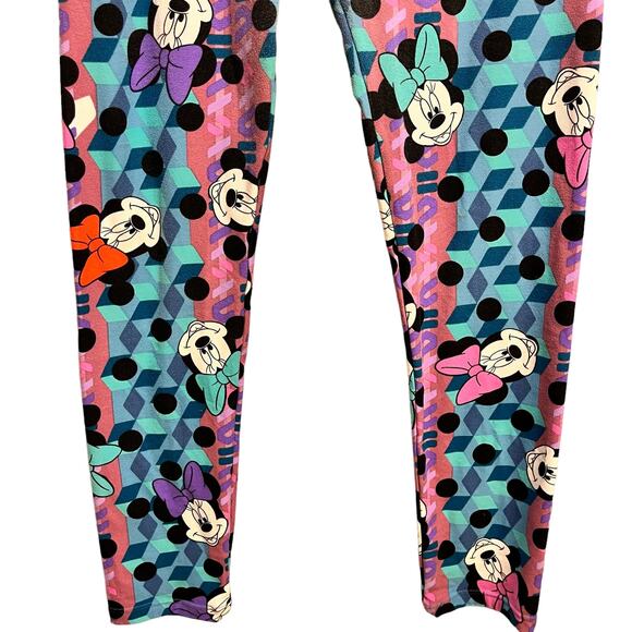 Lularoe Disney One Size Leggings Minnie Mouse Bow Teal Pink Womens - Picture 3 of 5
